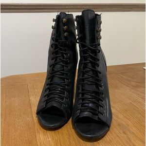 Black Aldo open toe leather ankle lace up boots